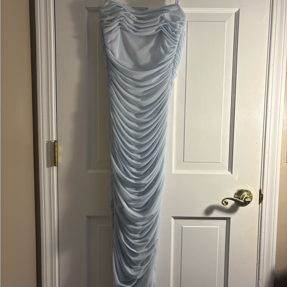Elegant Light Blue Ruched Dress